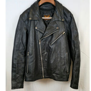 Nice Men's EUC Black Leather Lined Biker Riding Jacket. Heavy Duty Size 3XL.